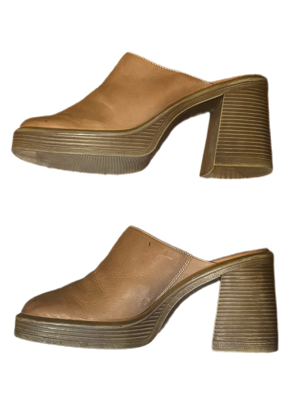 Steve Madden Flirtier Tan Leather Platform Mules Chunky Y2K Clogs Size 8M US